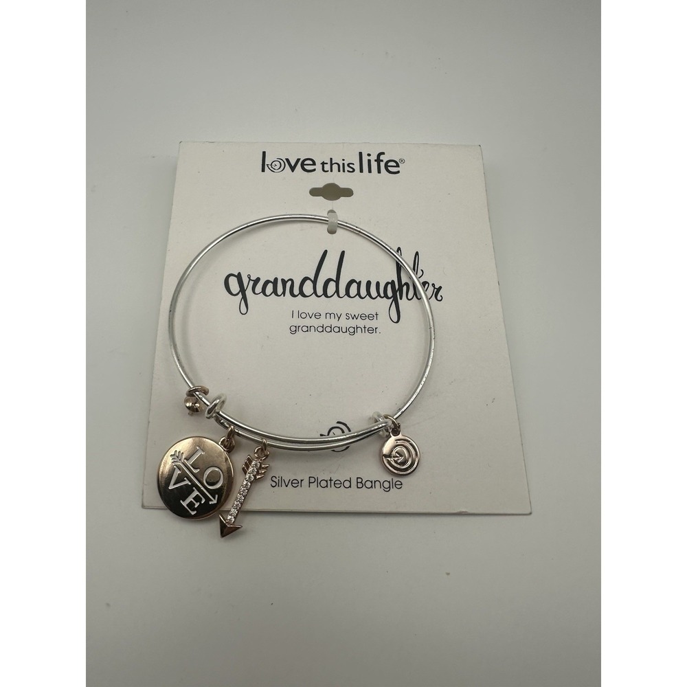 Love This Life Granddaughter Silver Plated Bangle Bracelet Love Arrow Charms NEW